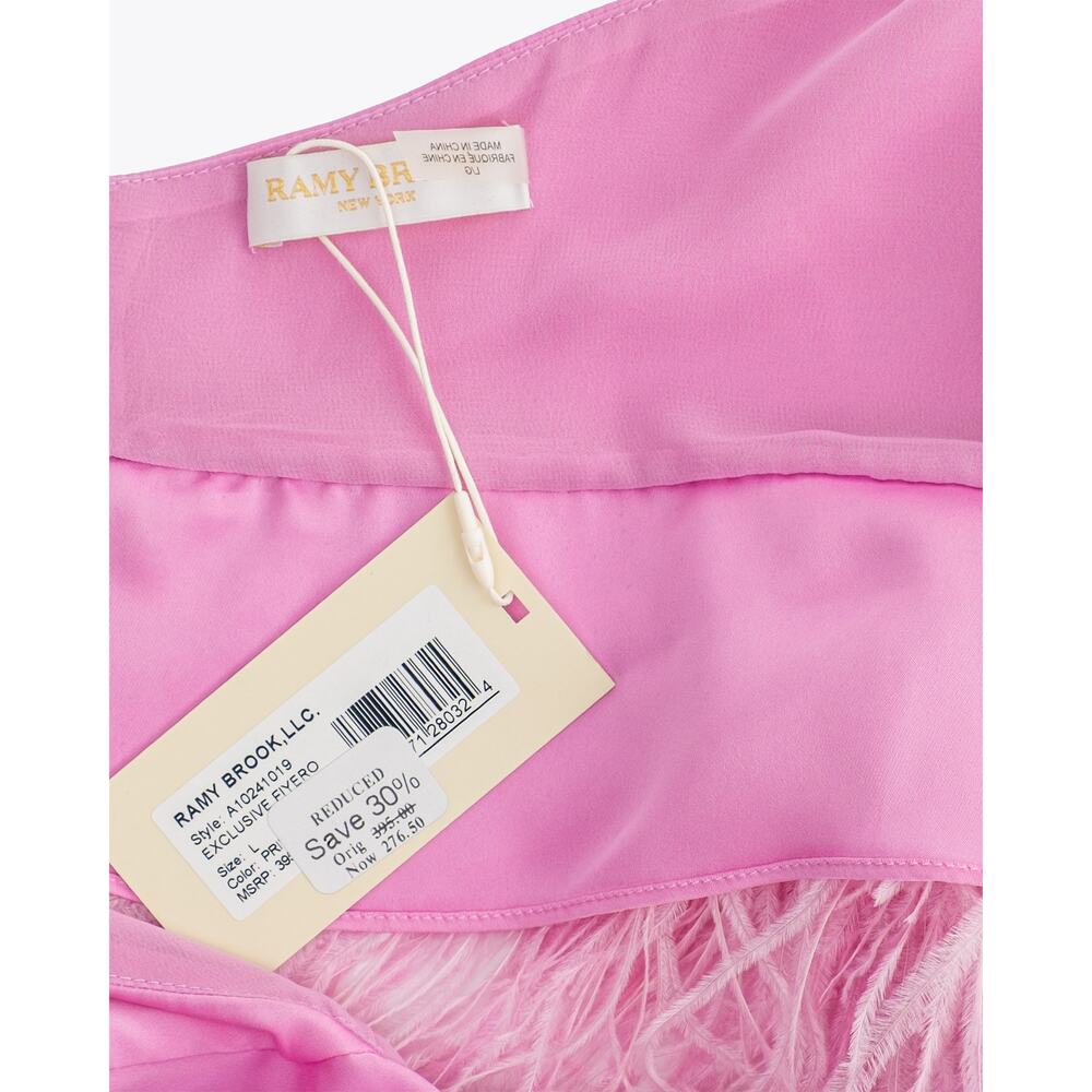 NWT Ramy Brook Feather Trim Halter Top Pink Size L - Picture 12 of 13